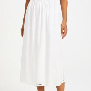 Cece White Poplin Eyelet Windowpane Maxi Skirt Size Large